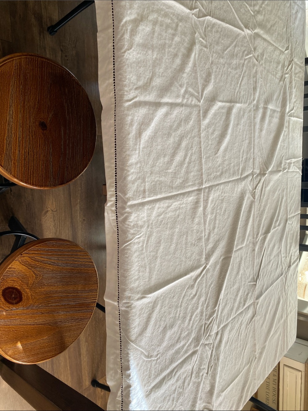 White Cotton Tablecloth with Decorative Stitching